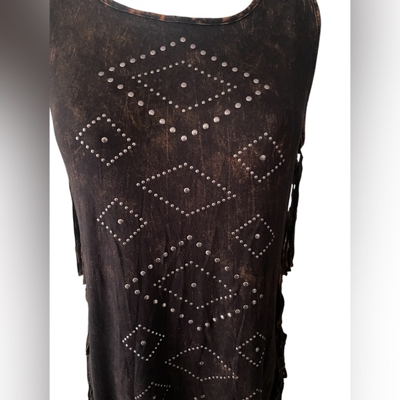 Rock Wangler ,Brown Sleeveless Fringe Dress with Studded Design - Picture 4 of 7